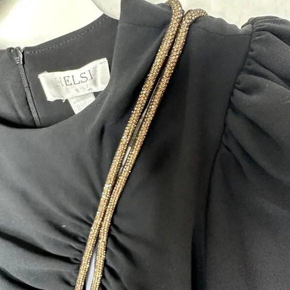 NEW Helsi Josephine Black Gold Crystal Rope Asymmetric Long Sleeve Mini Dress - Picture 5 of 8